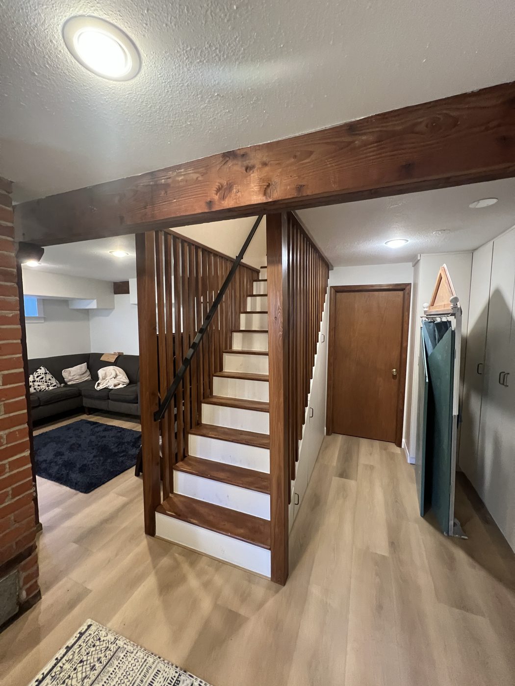 Interior wood stairs and railing
